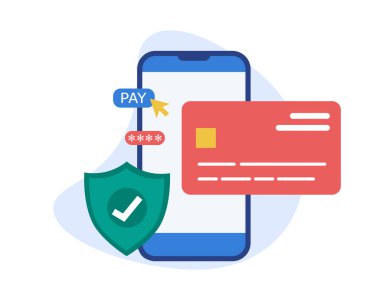 Çevrimiçi ödeme, güvenlik işlemleri. Mobil bankacılık ve internet bankacılığı kavramı