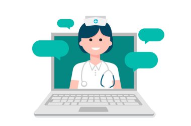 Online danışman doktor. Çevrimiçi sağlık kliniği, tele tıp, Çevrimiçi sağlık hizmetleri ve tıbbi danışmanlık, Dijital sağlık konsepti.