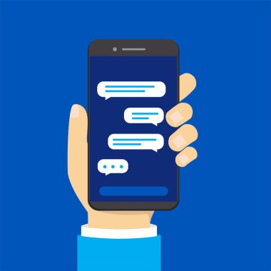 Metin mesajlaşma ekranlı akıllı telefon, vektör illüstrasyonu