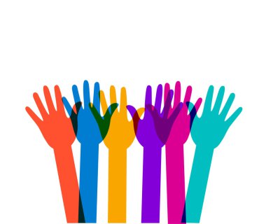 İnsan elleri çok renkli, vektör illüstrasyonu