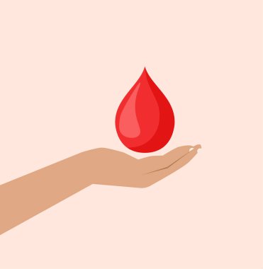 İnsan eli büyük kırmızı damla verir. Kan bağışı. Kan nakli, bakım ve gönüllülük.