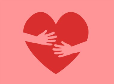 İnsan eli kalbe sarılır, kendini sev, vücut pozitifliği, kendine bakım kavramı.