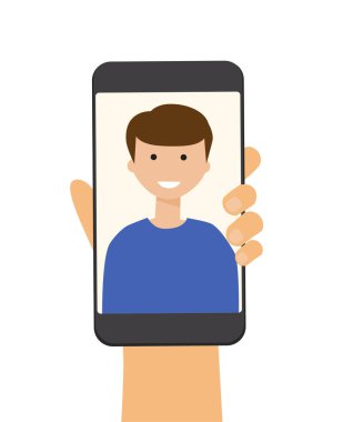 Adam, kızın akıllı telefonuyla kendi fotoğrafını çek.