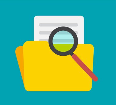 Büyüteçle dijital dosya denetimi, detaylı inceleme ve arama konsepti