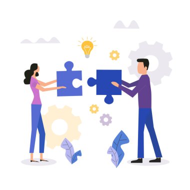 İş adamları yapboz, ortaklık, bağlantı, işbirliği, beyin fırtınası, kariyer geliştirme için birlikte çalışırlar.