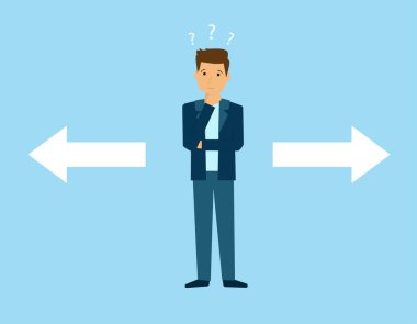 İş adamı sağ ya da sol tarafı seçer. Doğru ya da yanlış, doğru ya da yanlış, doğru ya da yanlış, ahlaki seçim seçeneği kavramı