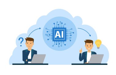 Adam yapay zeka çipinin yanında dizüstü bilgisayarda çalışıyor. teknoloji, veri analizi, eğitim, yapay zeka, uzaktan çalışma, yenilik, dijital dönüşüm.