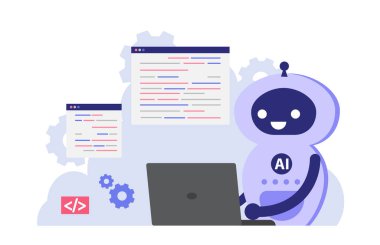 Ai robot generative tools for programming code, ai chat bot for writing programming code clipart svg vector 