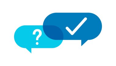 Beyaz izole edilmiş arkaplanda soru ve cevap simgesi, vektör illüstrasyonu