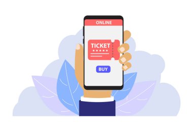 akıllı telefon uygulaması vektör illüstrasyonunu kullanarak çevrimiçi bilet satın almak, insan eli
