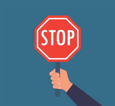 Dur işareti, el tutuş dur işareti, düz tasarım vektör çizimi