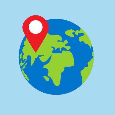 Dünya ve pin simgesi ile küresel konum kavramı