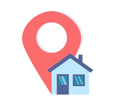 Konum rozeti ve ev vektör çizimi. Ev haritası işaretleyici