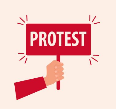 Protesto, gösteri, devrim, protesto başlığıyla kol yumruğu kaldırma afişi