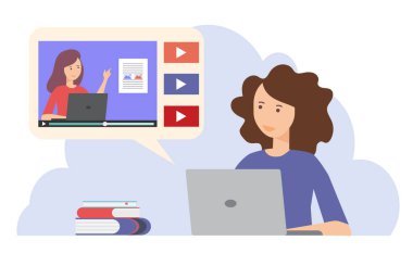 Öğrenci çevrimiçi kursları dizüstü bilgisayarda izliyor