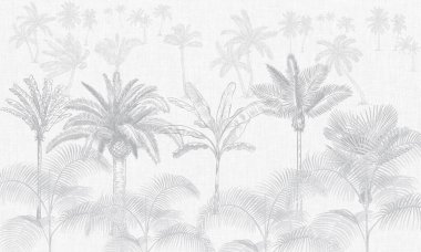 Modern Gri tonlu Tropikal Duvar Kağıdı - Tek Renkli Palmiye Ağacı ve Botanik Duvar Sanatı