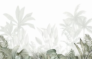 Minimalist Botanik Duvarı Duvarı Duvarı: Soluk Yeşil Orman Manzarası