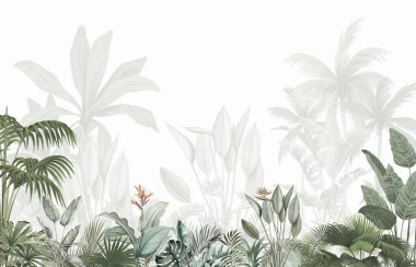 Minimalist Botanik Duvarı Duvarı Duvarı: Solmuş Gri Orman Manzarası