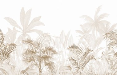 Retro Doğa Duvarı: Sepia Tone Yaprakları ve Palmiye Ağaçları Arkaplan Tasarımı