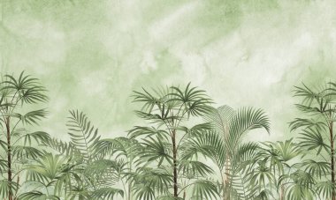 İnce Doğa Duvarı Duvarı: Soluk Yeşil Egzotik Bitkiler İçişleri İçin Arkaplan