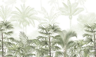 Minimalist Botanik Duvarı Duvarı Duvarı: Soluk Yeşil Orman Manzarası