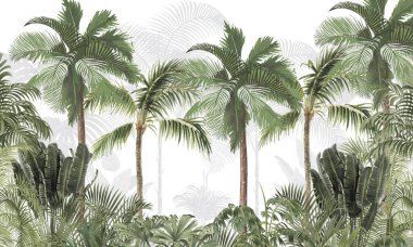 Egzotik Doğa Duvarı Duvarı: Verdant Palms & Yoğun Tropik Bitkiler Arkaplanı