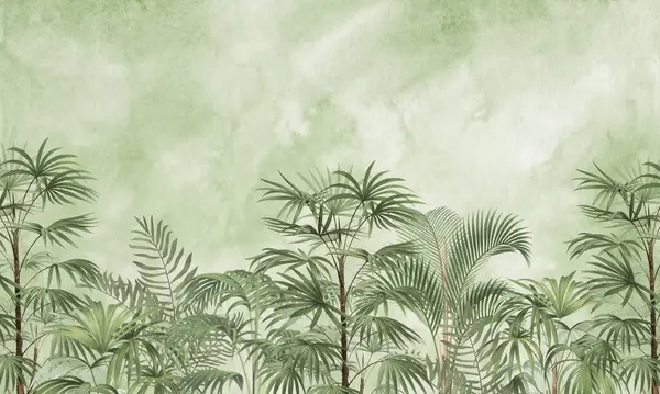 İnce Doğa Duvarı Duvarı: Soluk Yeşil Egzotik Bitkiler İçişleri İçin Arkaplan