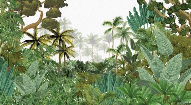 Tropik Cennet Duvarı: Verdant Palms & Egzotik Bitkiler Arkaplan Tasarımı