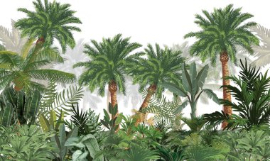 İnce Doğa Duvarı Duvarı: Soluk Yeşil Tropikal Bitkiler Arkaplanı