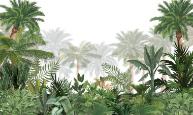 İnce Doğa Duvarı Duvarı: Soluk Yeşil Tropikal Bitkiler ve Soyut Arkaplan