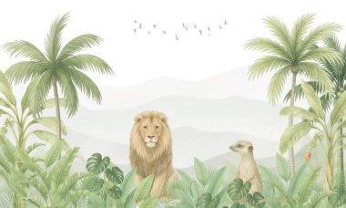 Çocuk Dekorasyonu: Çocukların Duvarları İçin Şirin Aslan ve Meerkat Ormanı Yazısı