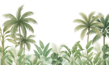 Grevdeki Yeşil Tropikal Duvar Duvarı: Palmiye Ağaçları ve Yoğun Yaprak Dekorasyonu