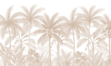 Yumuşak Turuncu Tropik Duvar Duvarı: Palmiye Ağaçları ve Yeşillik Dekorasyonu