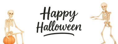 Balkabağı ve Cadılar Bayramı Mesajlı İskelet Sevimli Cadılar Bayramı Clipart