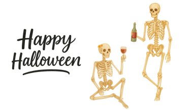 Şarap ve birayla kadeh kaldırma - Mutlu Cadılar Bayramı Mesajı Clipart