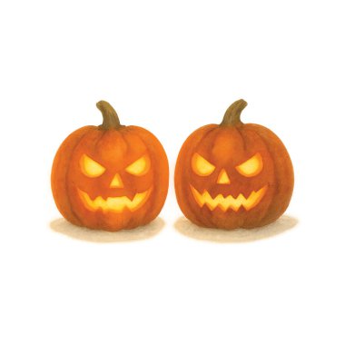 İki Parlayan Balkabağı Cadılar Bayramı Beyaz Çizgisi