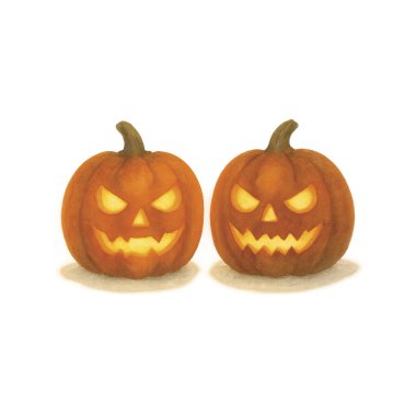 İki Parlayan Balkabağı Cadılar Bayramı Beyaz Çizgisi