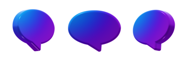 Yumuşak maviden mora doğru eğimli modern oval konuşma balonu. 3B render simge ögesi, izole edildi. Aynı şekildeki üç açıyı içerir.