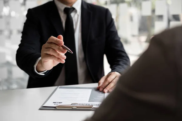 stock image Interview employee talking about resume and job description with job applicants sitting in front in the office, Job applications concepts.