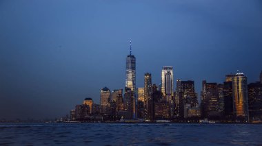 View of Manhattan from Hudson bay at twilight, New York City, USA clipart