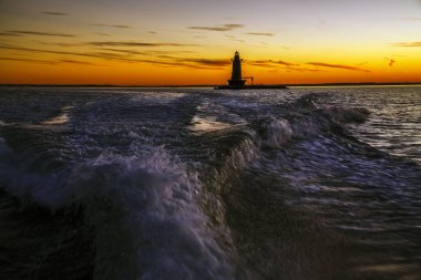 West bank lighthouse at sunrise, Hudson bay, New York, USA clipart