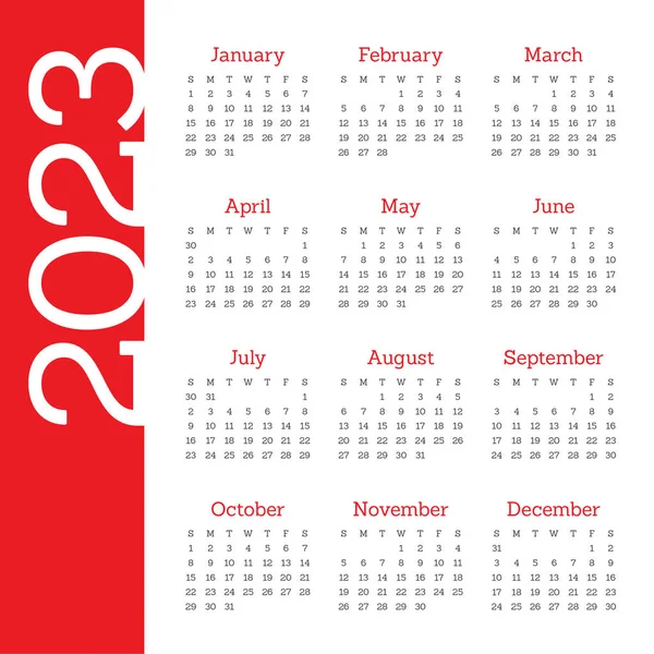 2023 Έτος Ημερολόγιο Διάνυσμα — Διανυσματικό Αρχείο