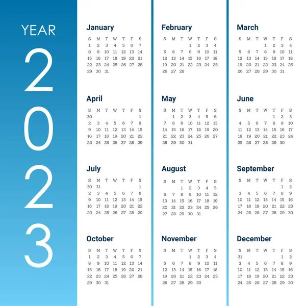 2023 Año Calendario Vector — Vector de stock