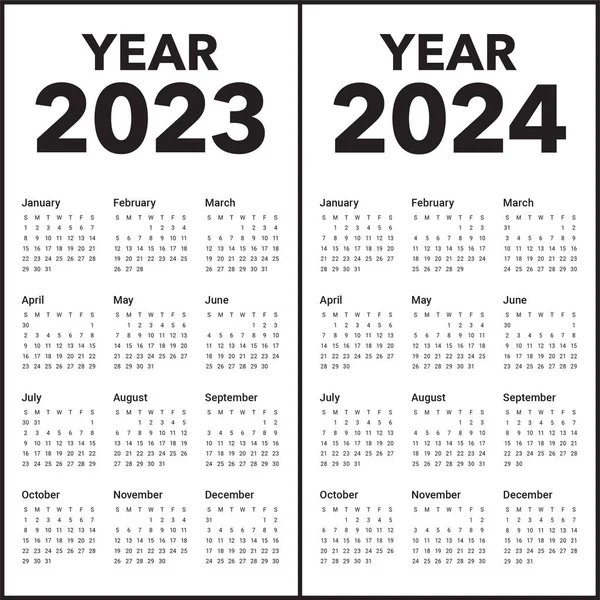 2023 2024 Calendar Year Vector Design Template Simple Clean Design — Stock Vector
