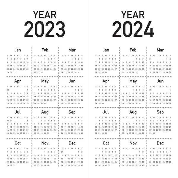 2023 2024 Año Calendario Vector Diseño Plantilla Diseño Simple Limpio — Vector de stock