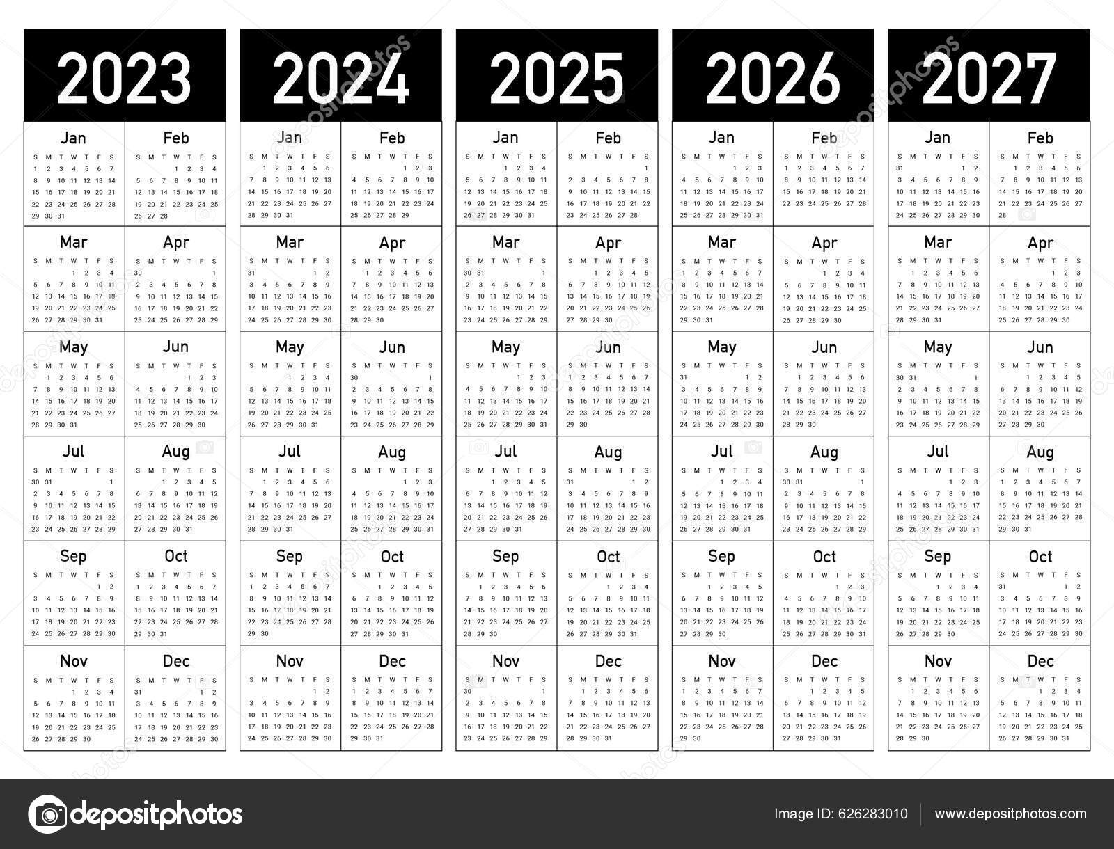 2023 2027 Year Calendar Stock Vector by ©dolphfynlow 626283010