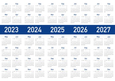 2023-2027 Yıl Takvimi