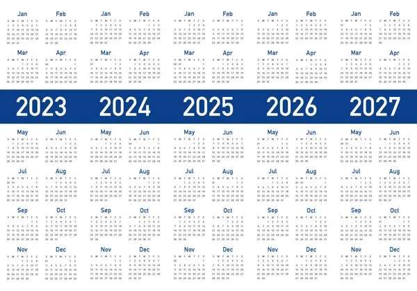2023 2027 Calendário Ano — Vetor de Stock