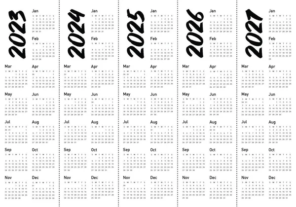 2023 2027 Year Calendar — Stock Vector