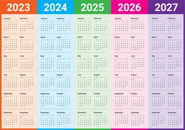 2023 2027 Calendário Ano — Vetor de Stock